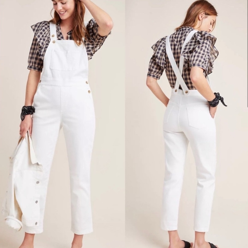 Pilcro Anthropologie White Denim Overalls